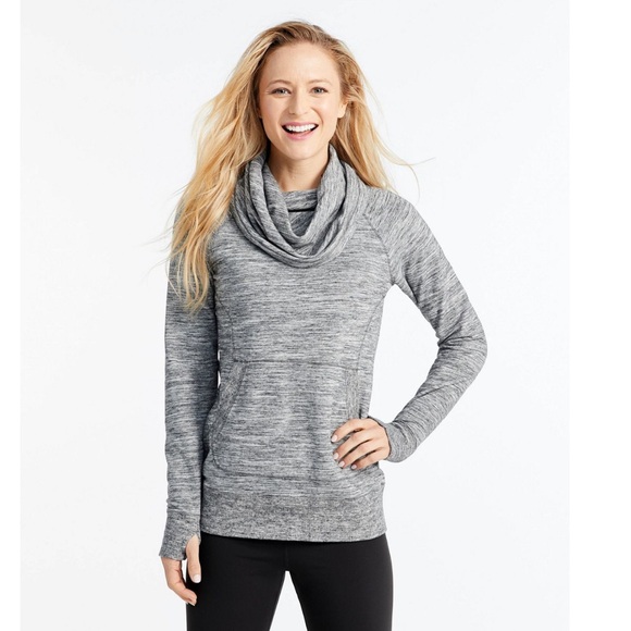 L.L. Bean Tops - L.L.BEAN cozy pullover size M grey cowl neck cotton blend kangaroo pocket